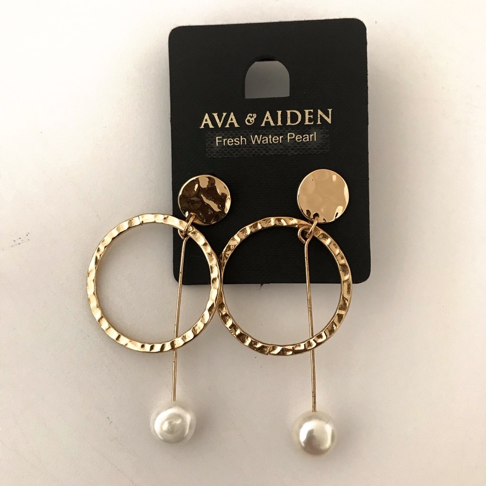 Ava and Adam hammered gold disc & pearl earrings